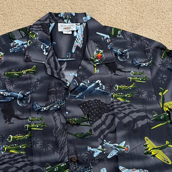 NWOT Pacific Legend USA Fighter War Plane Hawaiian Shirt Black Size XL - Picture 2 of 5